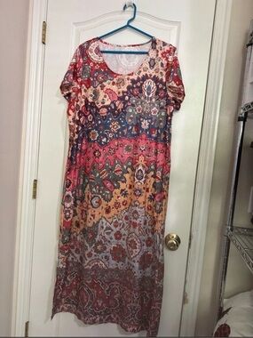 Boho Floral Gradient Maxi Dress - Pink Multi